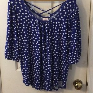 Navy blue short sleeve top with white polka dots. Like new condition.